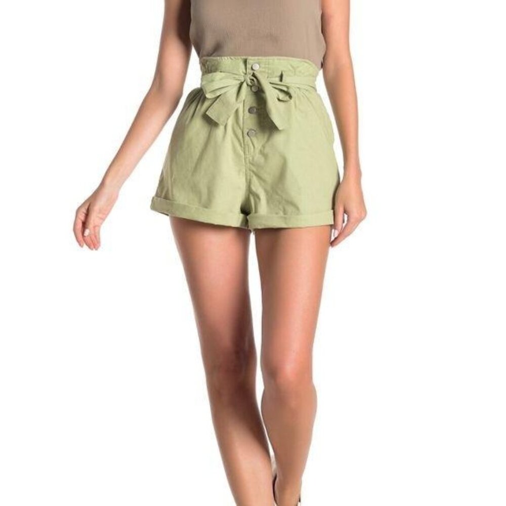 Favlux Womens 3X Sage Green High-Waist Paperbag Waist & Tie Shorts with buttons